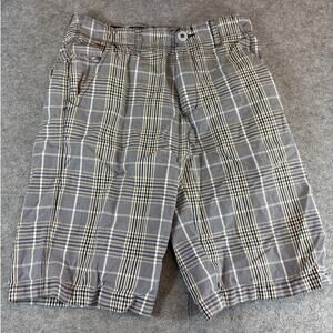 FOX Racing Board Shorts Mens Size 32 Black Gray Plaid Beach Summer Swimwear